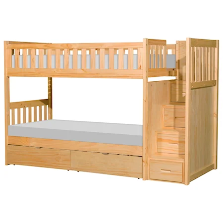 Casual Twin Over Twin Bunk Bed With Reversible Step Storage and Underbed Storage