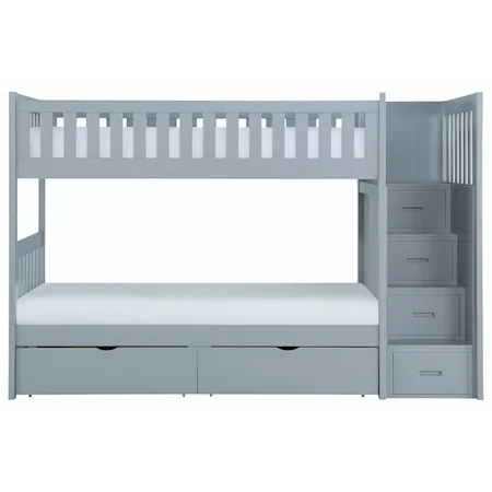 Casual Twin Over Twin Bunk Bed With Reversible Step Storage and Underbed Storage