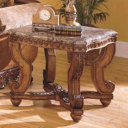 Traditional Burnished Brown Cherry & Marble End Table
