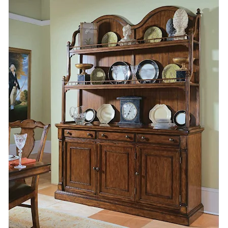 Three Door, Three Drawer Buffet and Two Shelf Wood China Deck