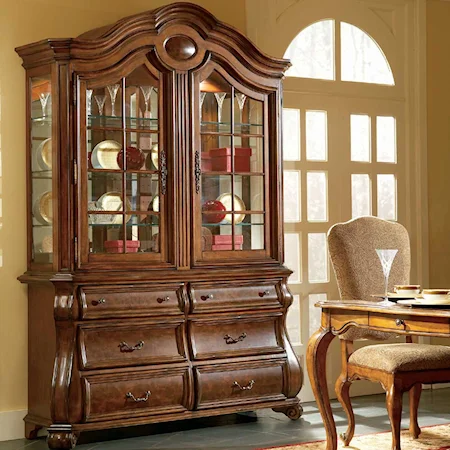 Six Drawer China Cabinet with Two Glass Doors