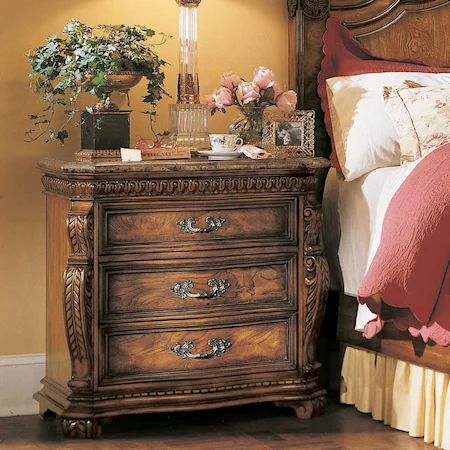 Three Drawer Marble Top Nightstand