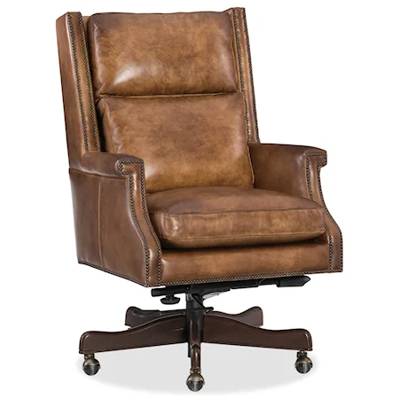 Traditional Home Office Swivel Chair with Nailhead Trim