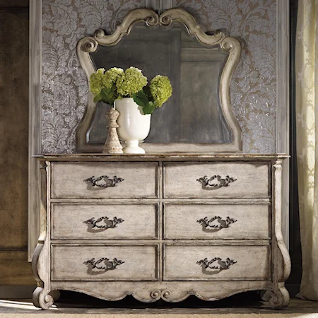 6 Drawer Dresser with Scroll Motif Mirror