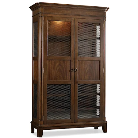 Two Door Display Cabinet with Chicken Wire Inserts, Optional Wine Storage and Touch Light