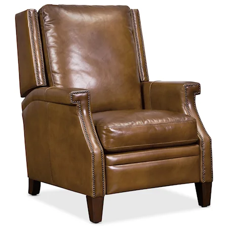 Transitional Push Back Leather Recliner with Nailhead Trim