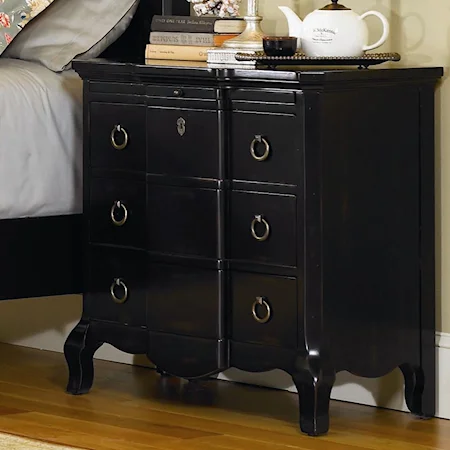 Three Drawer Nightstand with Pull-Out Shelf