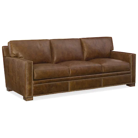 Leather Stationary Sofa with Nailhead Trim