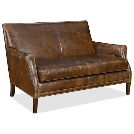 Transitional Leather Settee with Nailheads