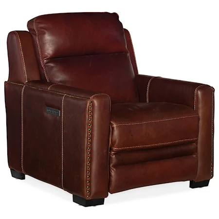 Transitional Leather Power Recliner with Power Headrest & Power Lumbar Support