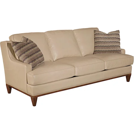 Fabric-Upholstered Track Arm Sofa with Exposed Tapered Wood Feet & Two Throw Pillows