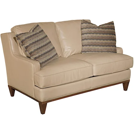 Fabric-Upholstered Track Arm Loveseat with Two Throw Pillows & Modern Tapered Wood Feet