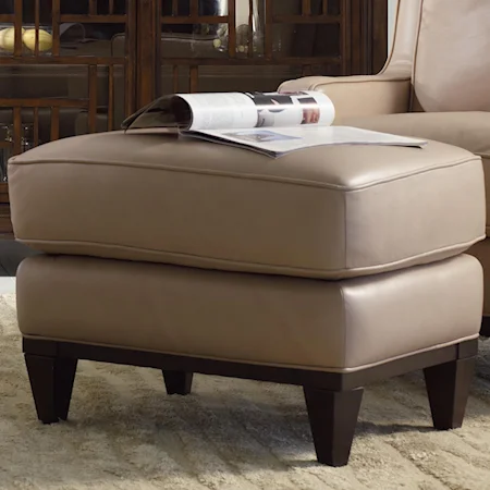 Two-Tier Leather-Upholstered Ottoman with Exposed Square Tapered Wood Feet