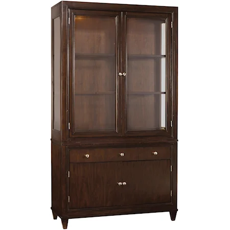 Bunching Four-Door One-Drawer China Cabinet with Touch Lighting & Adjustable Wood-Framed Glass Shelves
