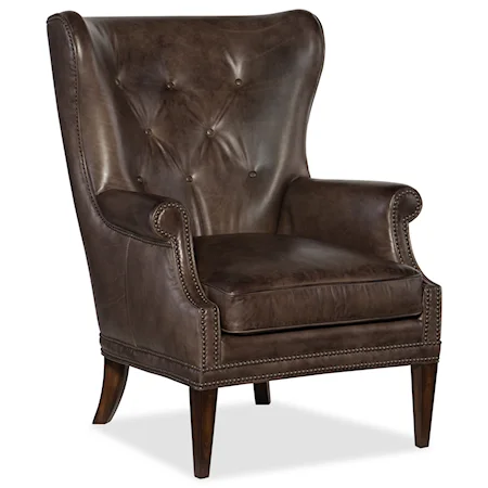 Leather Wing Club Chair with Nailhead Trim