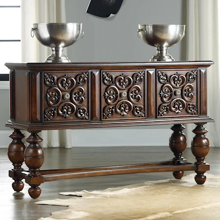 Broderick Console Table with Carved Drawer Fronts and Turned Legs