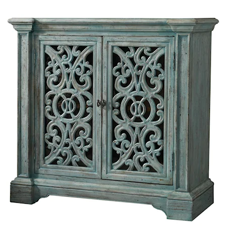 Light Blue Artesia Accent Chest with Decorative Fretwork