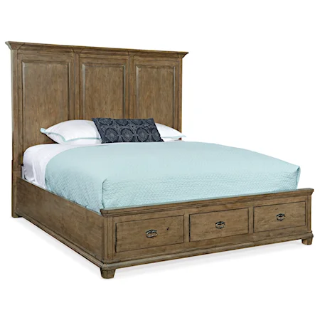 California King Wood Mansion Bed with Adjustable Height Headboard and Storage Footboard