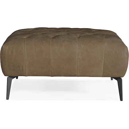 Leather Ottoman with Button Tufting