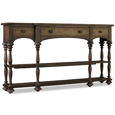 Three-Drawer Console with Turned Pedestal Legs