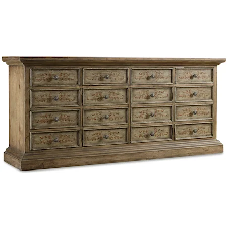 Handpainted Ten Drawer Chest with Wine Storage Rack