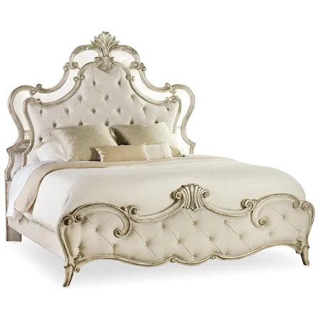 California King Silver Leaf Upholstered Bed