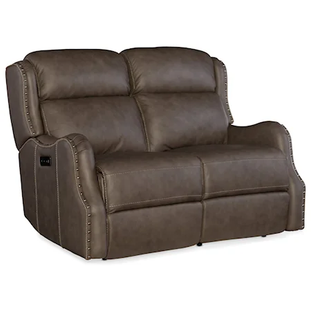 Transitional Power Loveseat with Power Headrest and USB Port