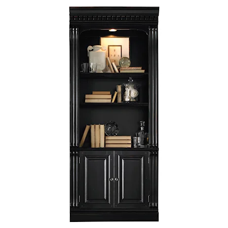 Bunching Bookcase with Touch Lighting and Door Storage
