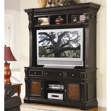 Entertainment Wall Unit with Leather Accents