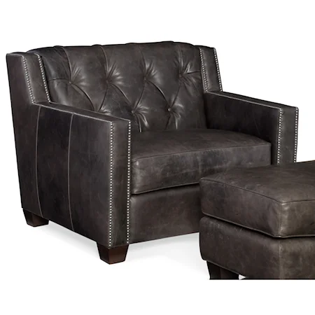 Transitional Stationary Leather Chair with Nailhead Trim