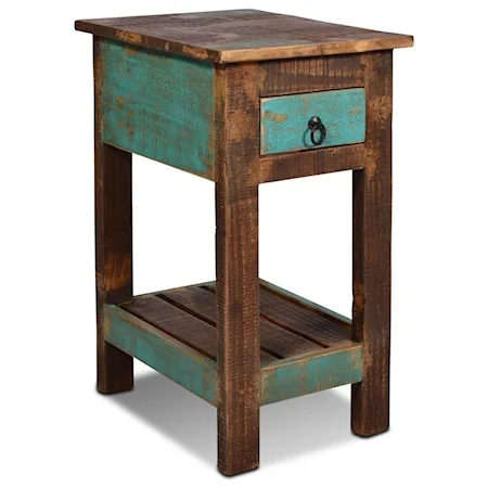 Chair Side End Table With Drawer And Slat Shelf