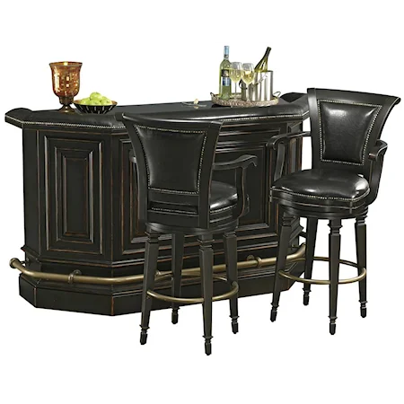 Bar Set with 2 Black Leather Stools