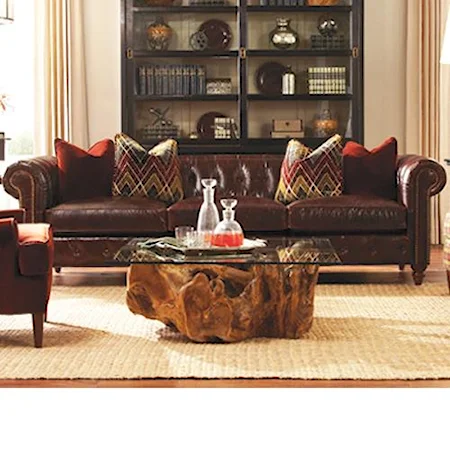 Traditional 109 Inch Leather Sofa with Rolled Arms