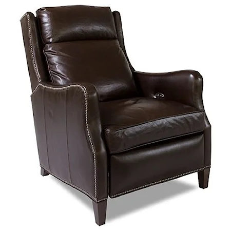 Traditional Power Reclining High Leg Recliner with Nailhead Accents