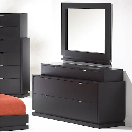 Contemporary Double Dresser and Vertical Dresser Mirror Set