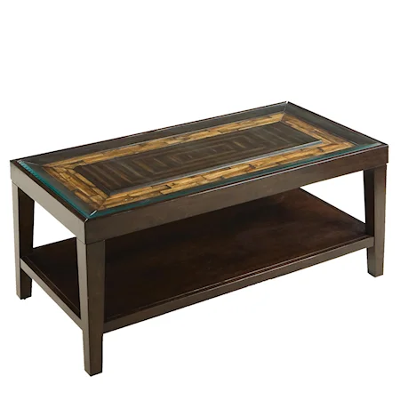 24" Coffee Table with Decorative Acacia and Beveled Glass Inlay