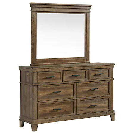Transitional Dresser and Mirror Combination with 7 Drawers