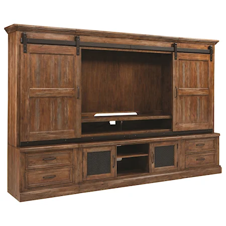 Rustic Entertainment Center Wall Unit with Sliding Barn Doors