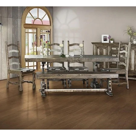 Dining Set with Bench and Ladder Back Chairs