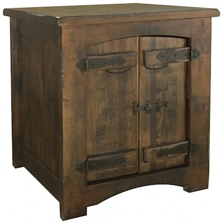 Rustic Solid Wood 1 Door End Table