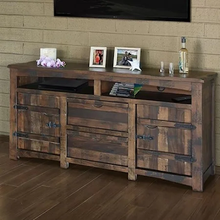 Rustic Solid Wood 70" TV Stand with Cord Access Holes