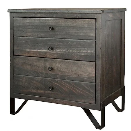 Contemporary 2 Drawer Solid Wood Night stand with Hand Wrought Iron Feet