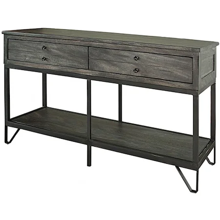 Contemporary Solid Wood Sofa Table with Hand Wrought Iron Legs