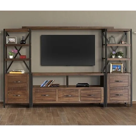 Rustic Entertainment Wall Unit with Distressed Finish