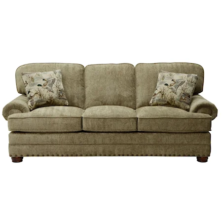 Duck Dynasty Stationary Sleeper Sofa with Rolled Arms and Nailhead Trim