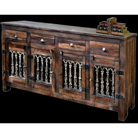 4-Drawer & 4-Door Marwari Large Sideboard with Ornate Door Fronts