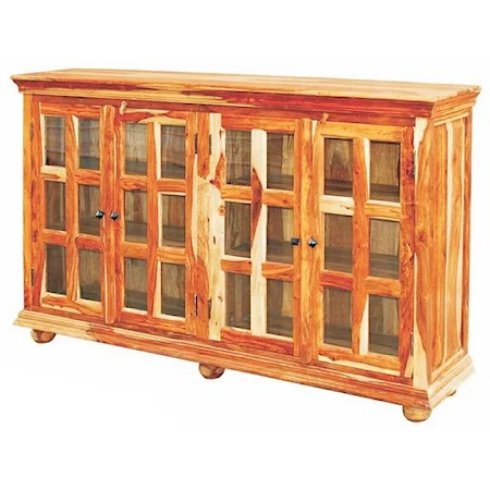 Transitional Paneled Glass 4-Door Sideboard