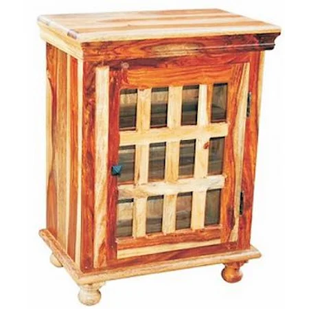 Transitional Glass Paneled 1-Door End Table