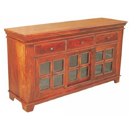 Transitional Glass Paneled Sliding 3-Door 3-Drawer Sideboard