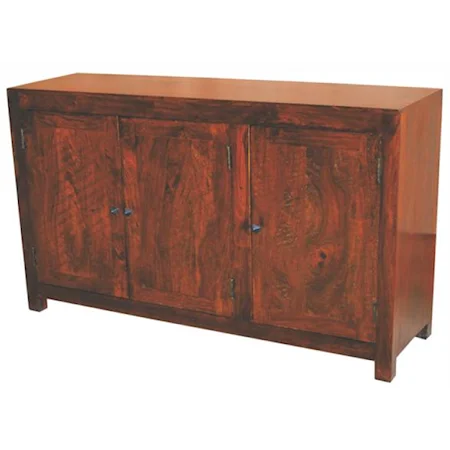 Distressed Rich Brown Wood 3-Door Dining Sideboard